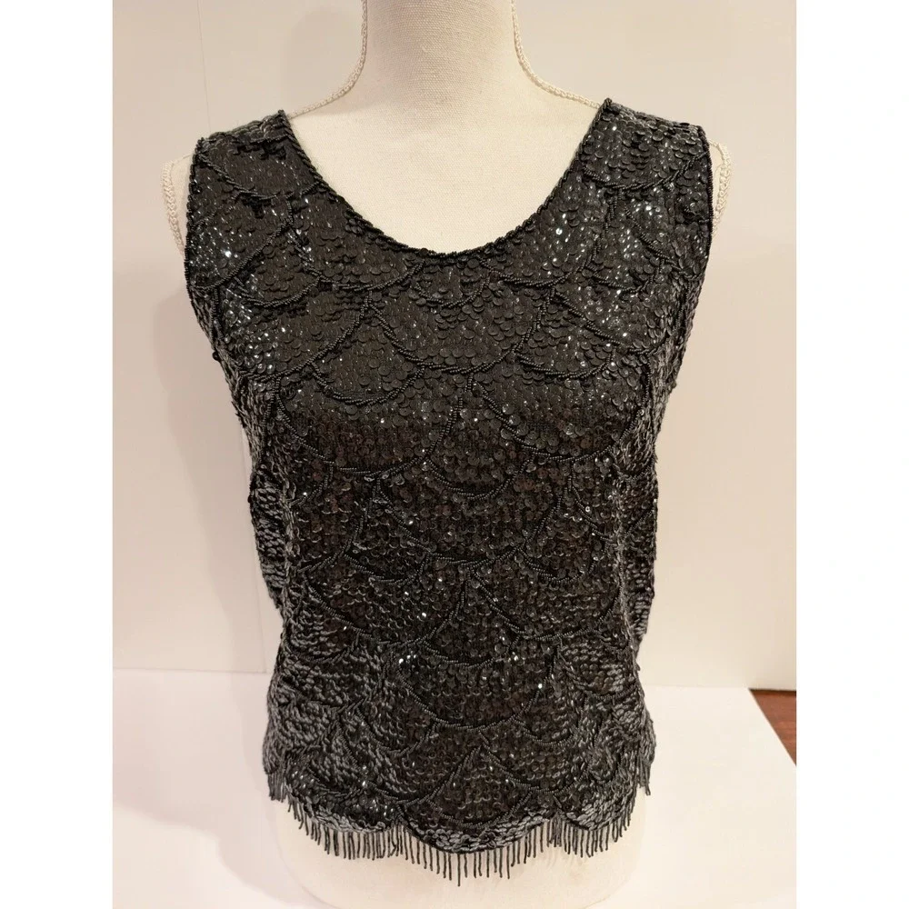 Tank Top Women's Vintage Wool Beaded Sequins Made in Hong Kong Size Medium - Picture 1 of 12